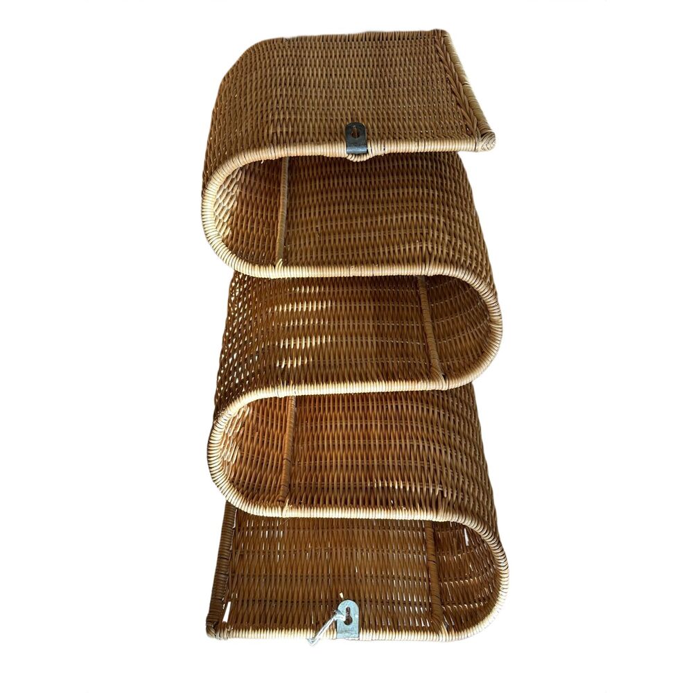 Vintage Italian Wavy Wall Mounted Magazine Rack Rattan Shelf - Picture 3 of 4